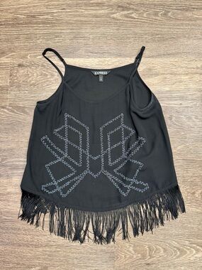 Express Black Fringe Beaded Cami XS Y2K Boho Festival Tank Top